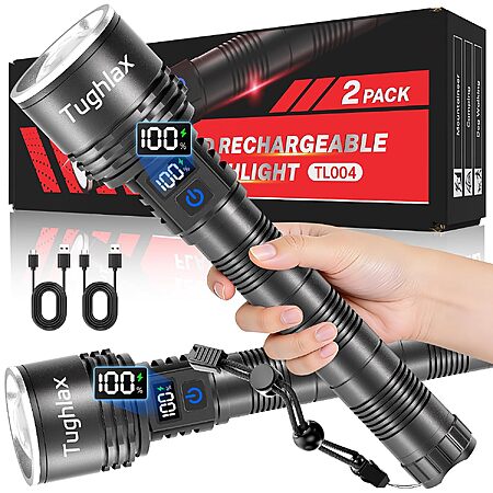 2-Pack Tughlax Rechargeable LED Flashlights w/ LCD Battery Display & Zoomable Beam $17.99 ($8.99 each) + Free Shipping w/ Prime or on $35+