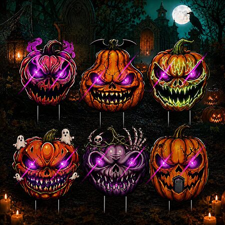 Deal Alert: 6-Count DLPL LED Light-Up Halloween Pumpkin Yard Signs w/ Stakes $6.99 + Free Shipping w/ Prime or on $35+