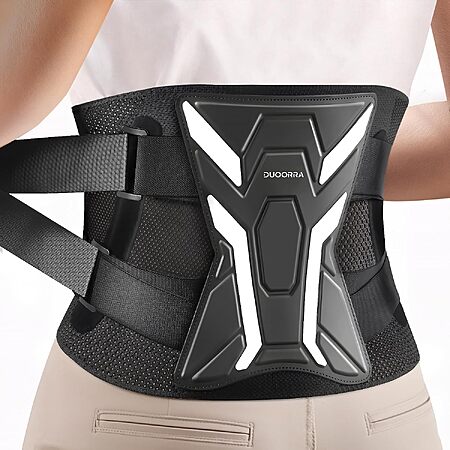 Duoorra Lower Back Brace w/ Ergonomic Curve Support (Black) $12.99 + Free Shipping w/ Prime or on $35+